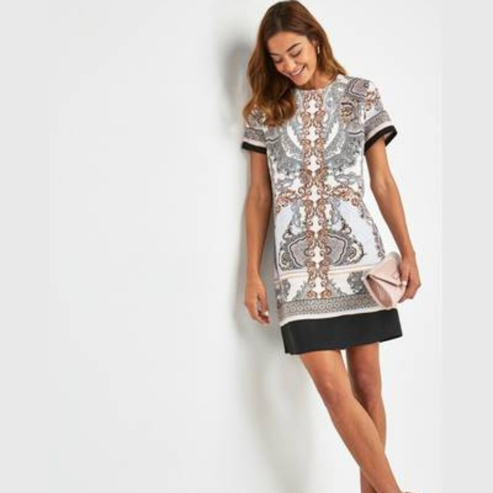 Next Women's Multicolor Paisley Border Print Shift Dress